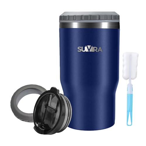 SUVIRA Popular Double Wall Stainless Steel Vacuum Insulated12Oz Beer Can Cooler/Holder Standard Slim Beer Bottles with 2 Lids,Can Use as a Coffee Mug, Keep Chill 8H and Hot 6H Beverages(Blue)