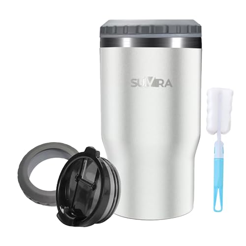SUVIRA Popular Double Wall Stainless Steel Vacuum Insulated12Oz Beer Can Cooler/Holder Standard Slim Beer Bottles with 2 Lids,Can Use as a Coffee Mug, Keep Chill 8H and Hot 6H Beverages(White)