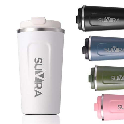 SUVIRA17Oz Temperature Display,Digital Smart Coffee Cup,Stainless Steel Mug,Vacuum Insulated Tumbler, Double Wall,Leakproof Lid, Maintains Both Warmth & Cold,Perfect for Car Travel,Office (White)