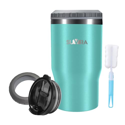 SUVIRA Popular Double Wall Stainless Steel Vacuum Insulated12Oz Beer Can Cooler/Holder Standard Slim Beer Bottles with 2 Lids,Can Use as a Coffee Mug, Keep Chill 8H and Hot 6H Beverages(Turquoise)