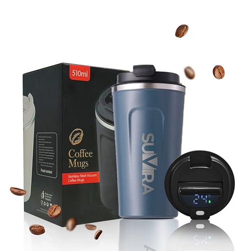 SUVIRA17Oz Temperature Display,Digital Smart Coffee Cup,Stainless Steel Mug,Vacuum Insulated Tumbler, Double Wall,Leakproof Lid, Maintains Both Warmth & Cold,Perfect for Car Travel,Office