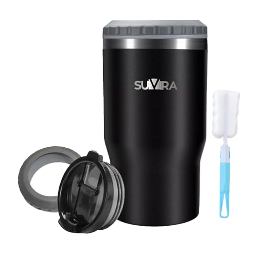 SUVIRA Popular Double Wall Stainless Steel Vacuum Insulated12Oz Beer Can Cooler/Holder Standard Slim Beer Bottles with 2 Lids,Can Use as a Coffee Mug, Keep Chill 8H and Hot 6H Beverages (Black)