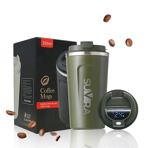 SUVIRA17Oz Temperature Display,Digital Smart Coffee Cup,Stainless Steel Mug,Vacuum Insulated Tumbler, Double Wall,Leakproof Lid, Maintains Both Warmth & Cold,Perfect for Car Travel,Office.(Green)