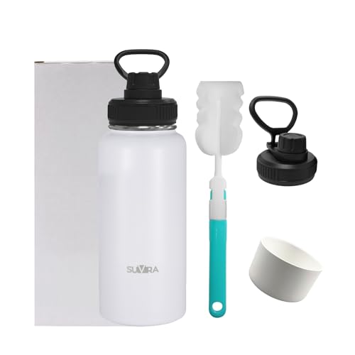 SUVIRA Stainless Steel Water Bottle/ Hot12H & Iced 24H/ Wide Mouth,Vacuum Insulated Double Wall/BPA-Free,Leakproof Lid, bouteille D'eau/Gourde isotherme-Ideal for Sport,Gym, Hiking.(White, 40 OZ)