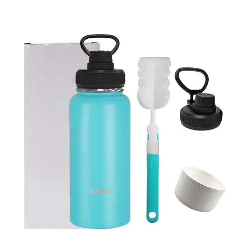 SUVIRA Stainless Steel Water Bottle/Hot & Iced Wide Mouth,Vacuum Insulated Double Wall, Leakproof Lid, bouteille D'eau/Gourde isotherme-Ideal for Sport,Gym, (Sky Blue, 40 Ounces)