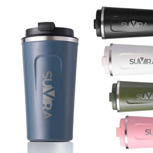 SUVIRA17Oz Temperature Display,Digital Smart Coffee Cup,Stainless Steel Mug,Vacuum Insulated Tumbler, Double Wall,Leakproof Lid, Maintains Both Warmth & Cold,Perfect for Car Travel,Office. (Blue)