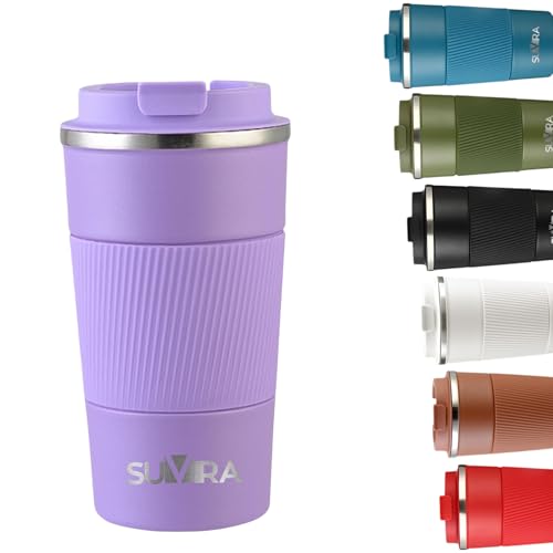 SUVIRA:Travel Coffee Mug17oz/510ml,Thermal Vacuum Insulated,Leakproof CoffeeTumbler for Hot&Iced Drinks,Stainless Steel Double-Wall, Reusable Cup for Cafe,Tea&Water with Lid. (Purple)