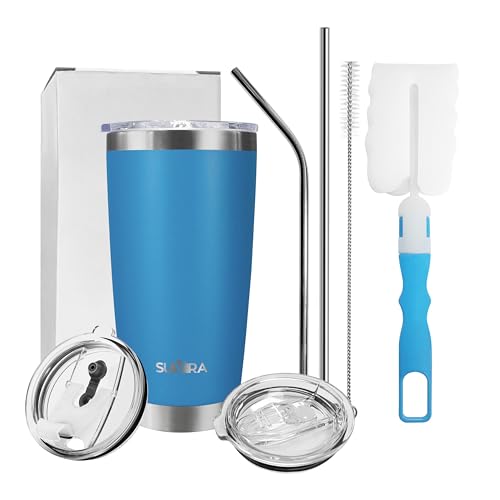 SUVIRA 20 Oz & 30 Oz Stainless Steel Coffee Mug, Double Wall Insulated Vacuum Tumblers with Straw & Sliding Lid, Keep Your Beverages Hot & Cold Ideal for Coffee, Tea, & Cold Drinks.(Turquoise, 20 Oz)