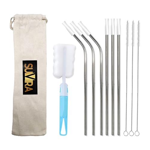 6 Stainless Steel Straws with Silicone Tips, 215 mm