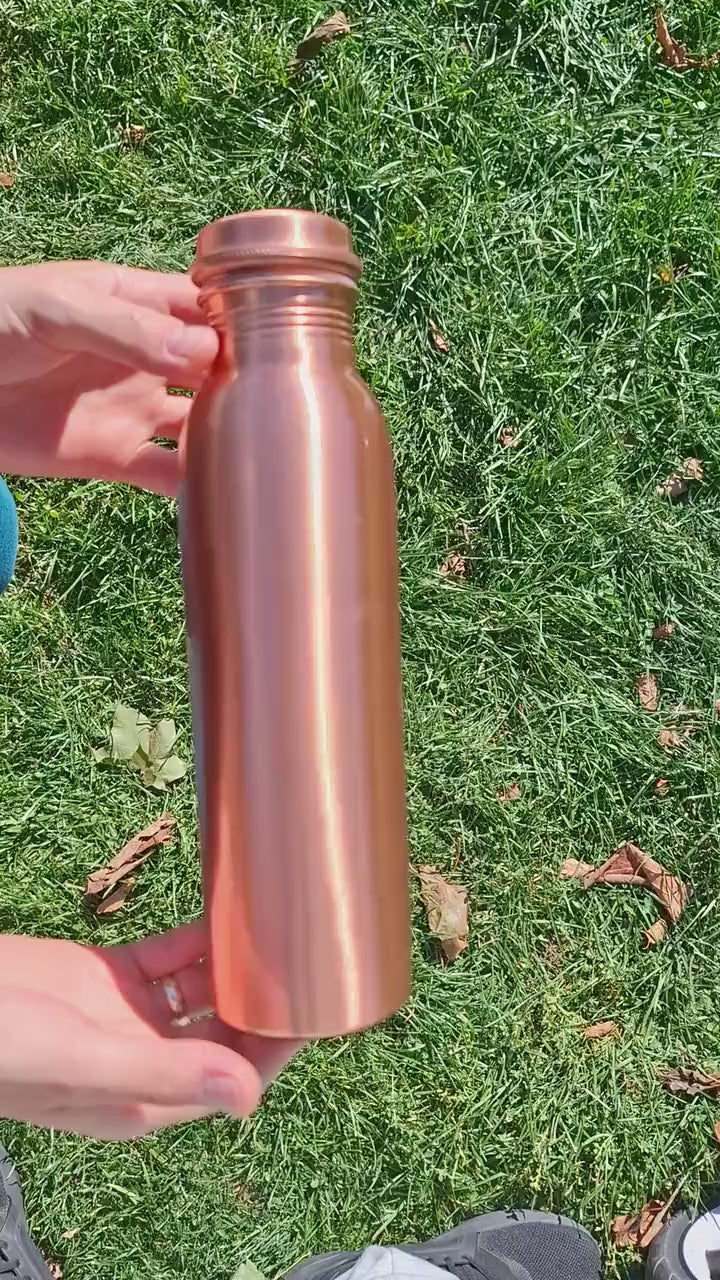 Pure Copper Water Bottle, 32 oz, Screw Cap, Reusable Copper Drinkware Gift