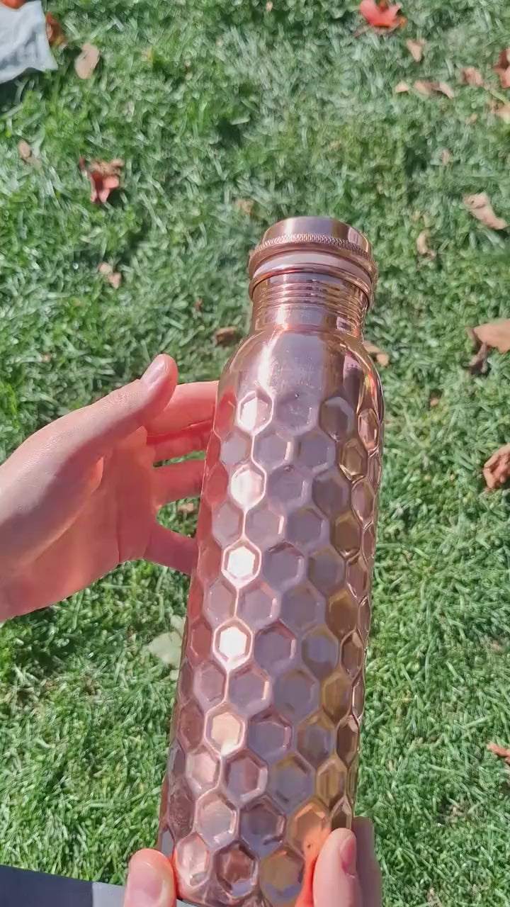32 oz Copper Water Bottle, Pure Copper Reusable Drinking Vessel, Gift for Her or Him