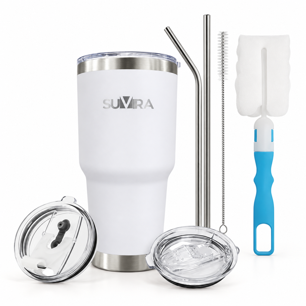 Stainless Steel Coffee Tumbler with Straw and Sliding Lid, 20/30 oz — product view 1