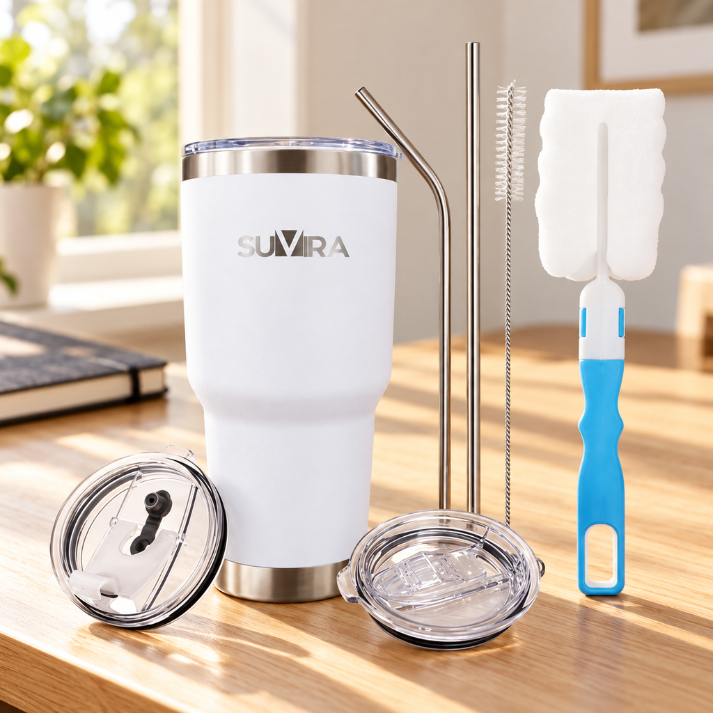 Stainless Steel Coffee Tumbler with Straw and Sliding Lid, 20/30 oz — product view 2