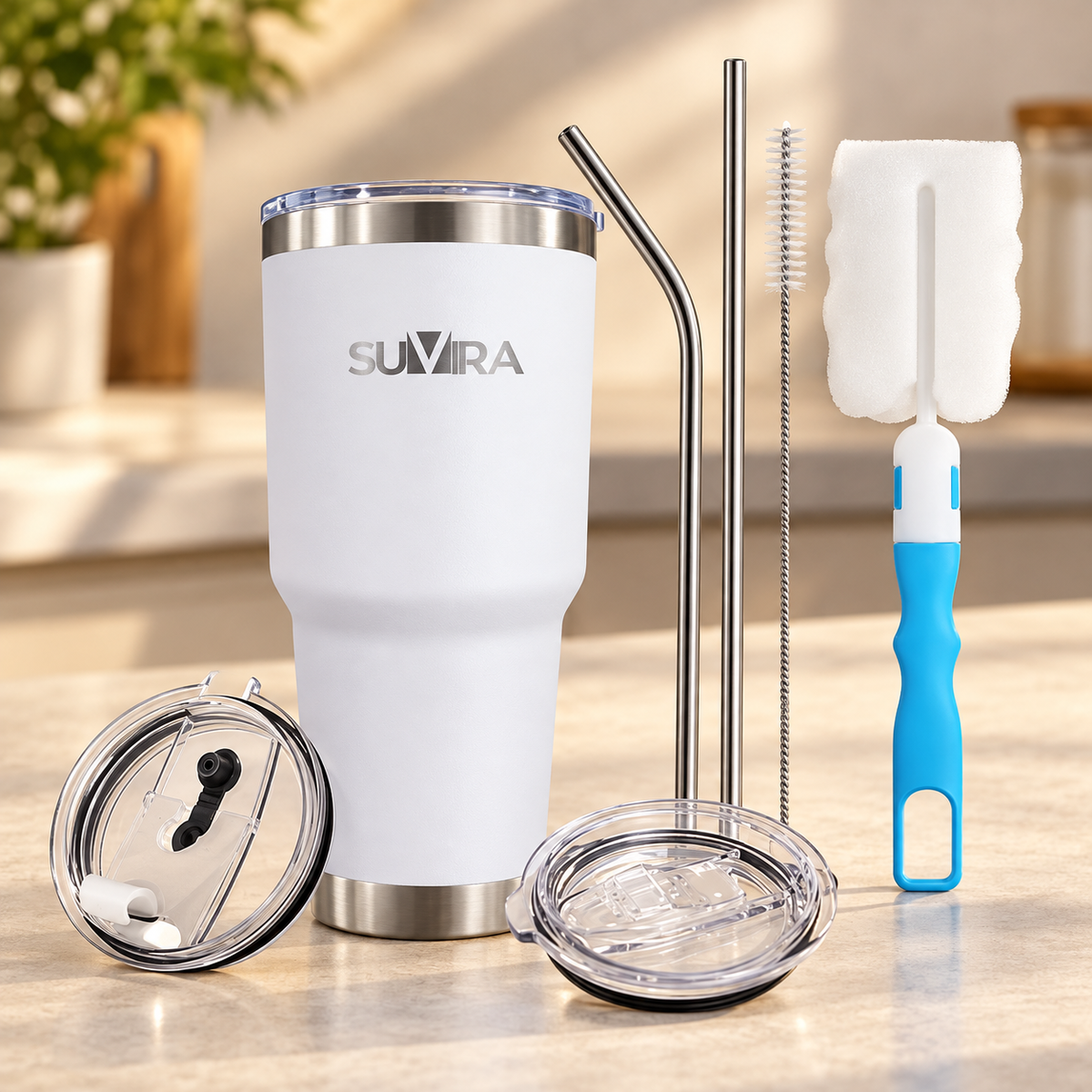 Stainless Steel Coffee Tumbler with Straw and Sliding Lid, 20/30 oz — product view 3