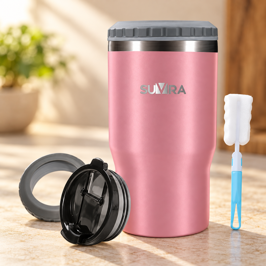12 oz Insulated Can Cooler with 2 Lids — Pink — product view 3