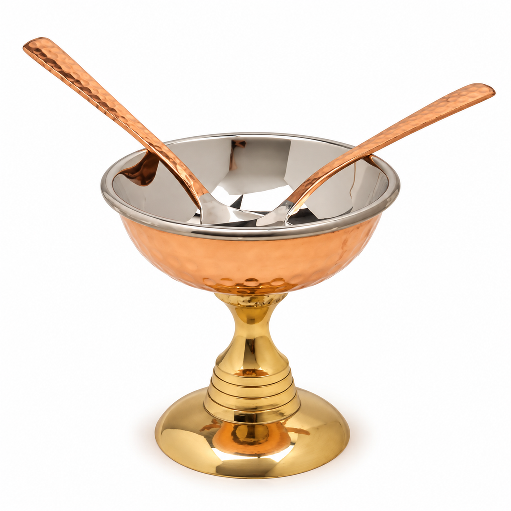Handcrafted Ice Cream Bowls with Stand and Spoon — copper single set — product view 1