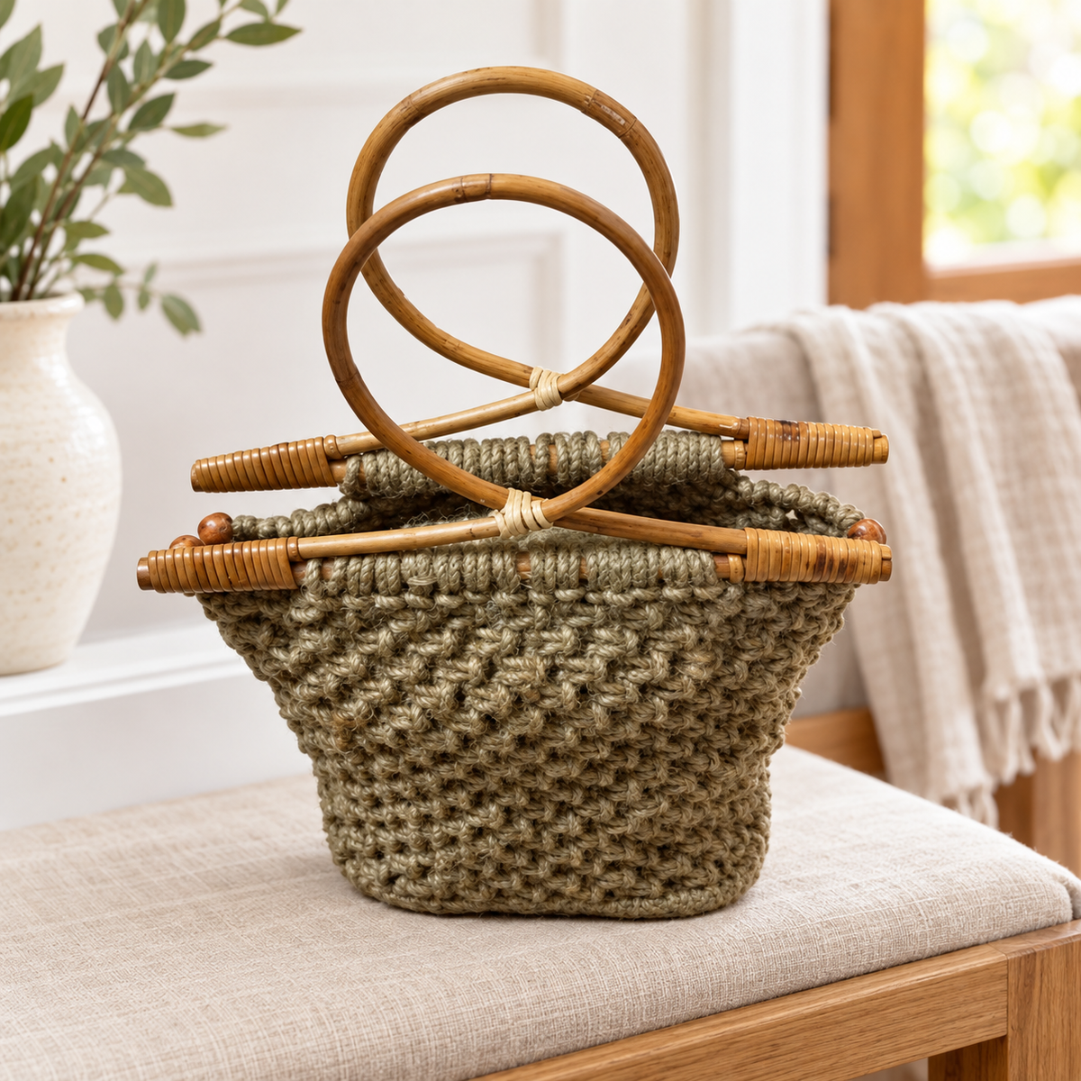 Handmade Jute Tote Bag, 28 × 22 × 16 cm — product view 2