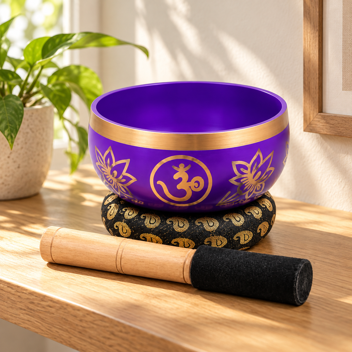 Tibetan Singing Bowl Set with Cushion and Wooden Mallet — product view 2