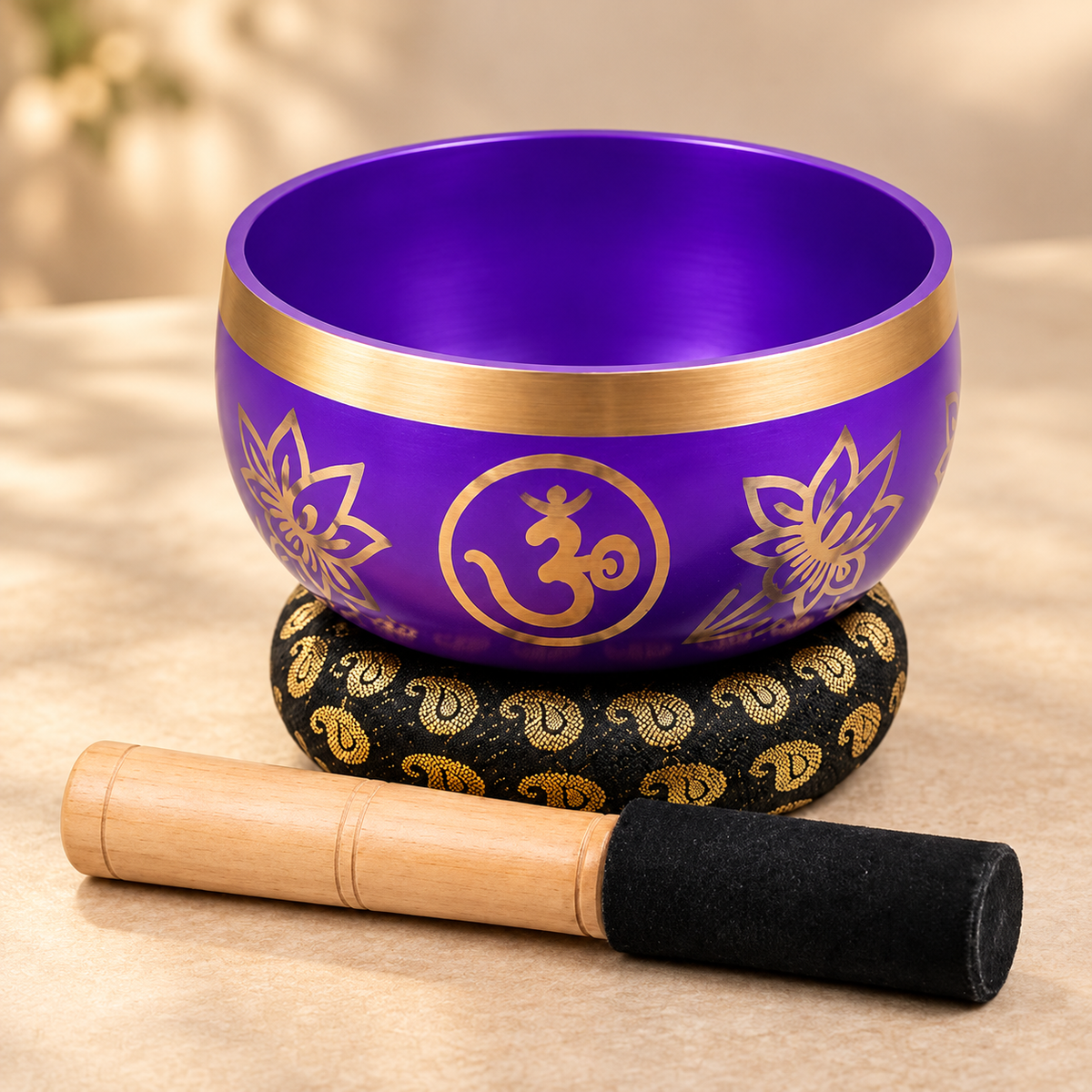 Tibetan Singing Bowl Set with Cushion and Wooden Mallet — product view 3
