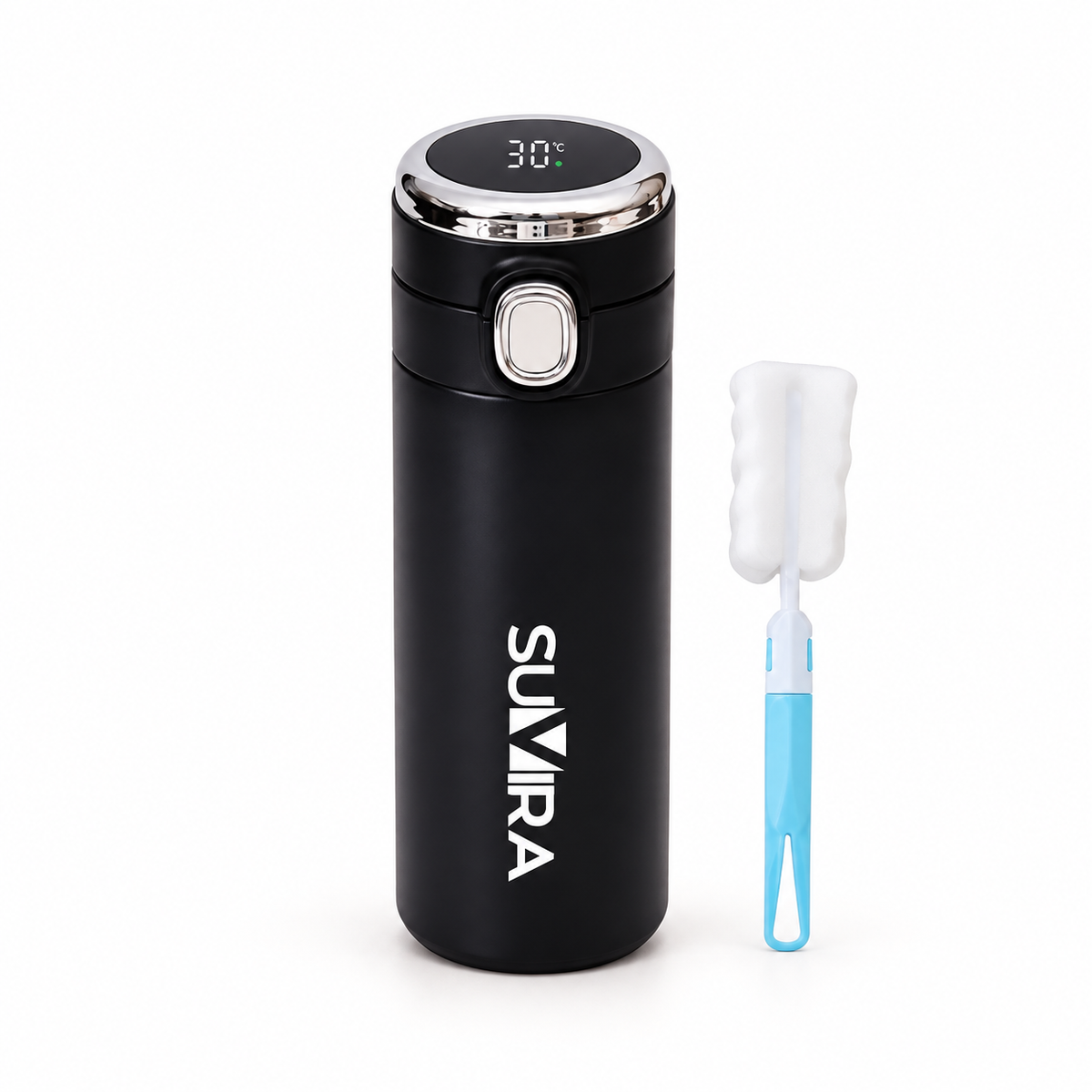 SUVIRA 420ml Smart Travel Vacuum Insulated Coffee Cup, Double Layer Stainless Steel, Thermal Bottle with Temperature Display Mug, Keep Hot or Cold, for Coffee, Tea & Ice Drinks (Black) — product view 1
