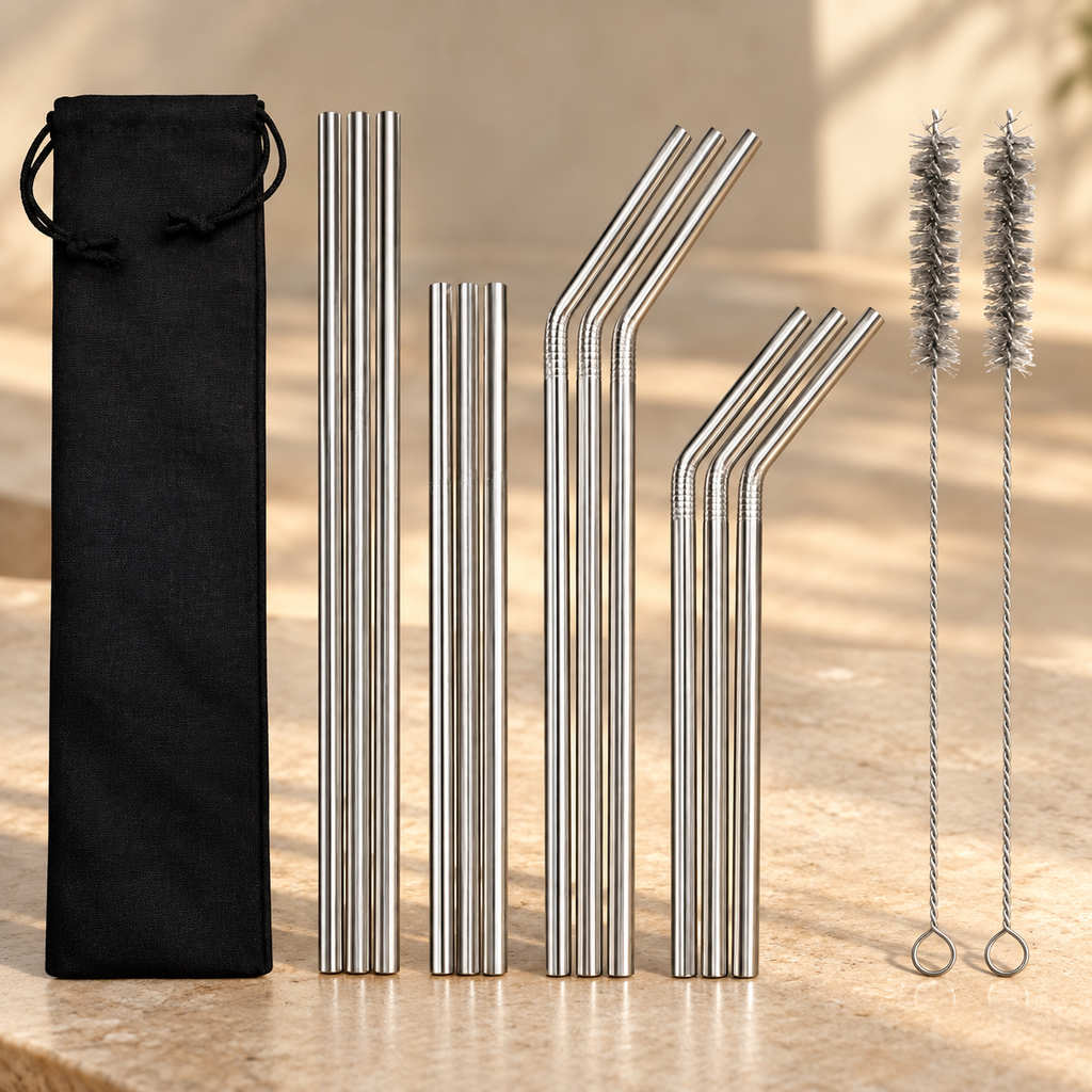12 Stainless Steel Straws with 2 Cleaning Brushes — product view 3
