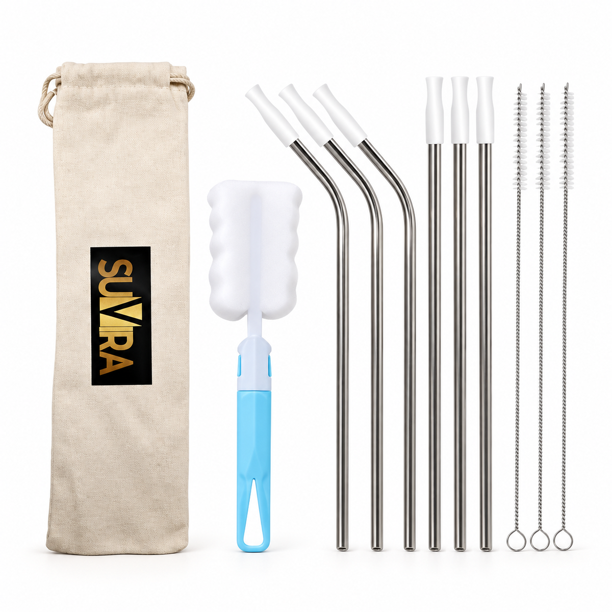 6 Stainless Steel Straws with Silicone Tips, 215 mm — product view 1