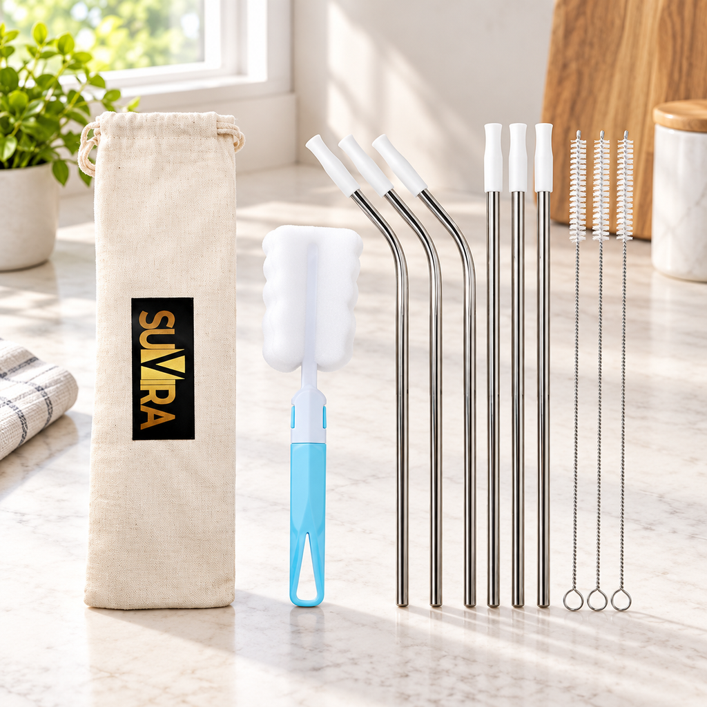 6 Stainless Steel Straws with Silicone Tips, 215 mm — product view 2