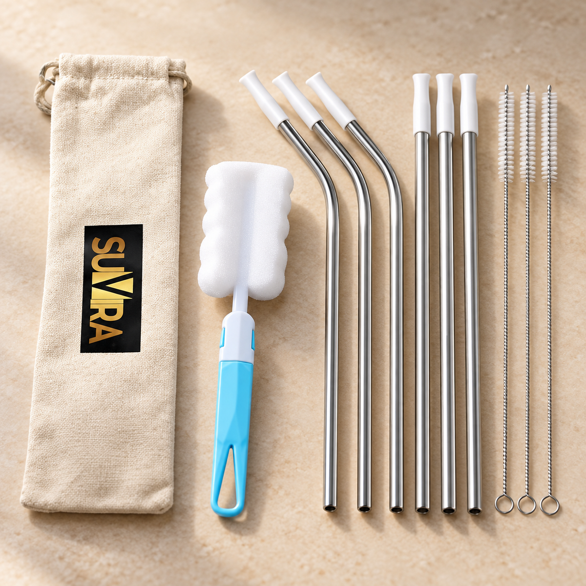 6 Stainless Steel Straws with Silicone Tips, 215 mm — product view 3