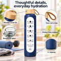 Glass Water Bottle, 1 L Borosilicate with Wooden Lid and Time Markers – Navy Blue — photo 1