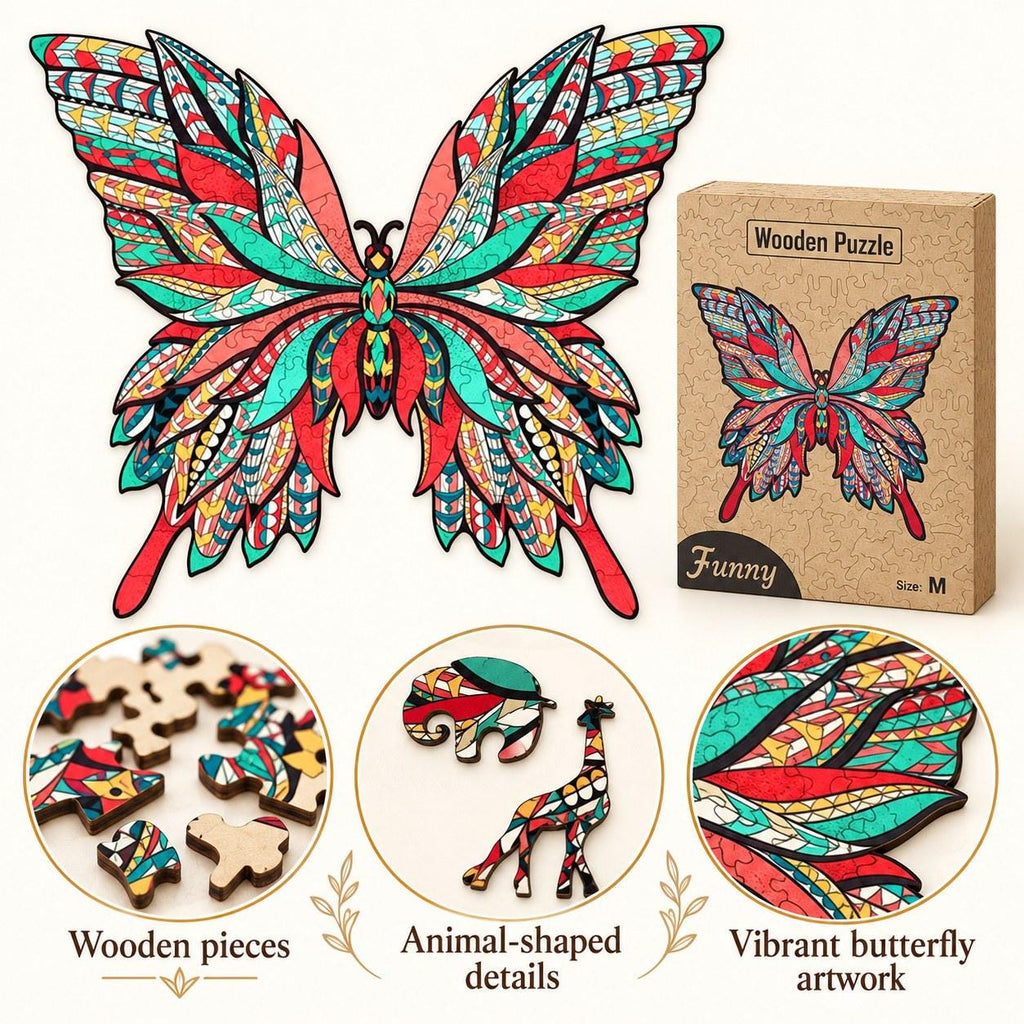 Butterfly Wooden Jigsaw Puzzle for Adults, Medium, Wooden Gift Box, Nature Lover Gift — photo 3