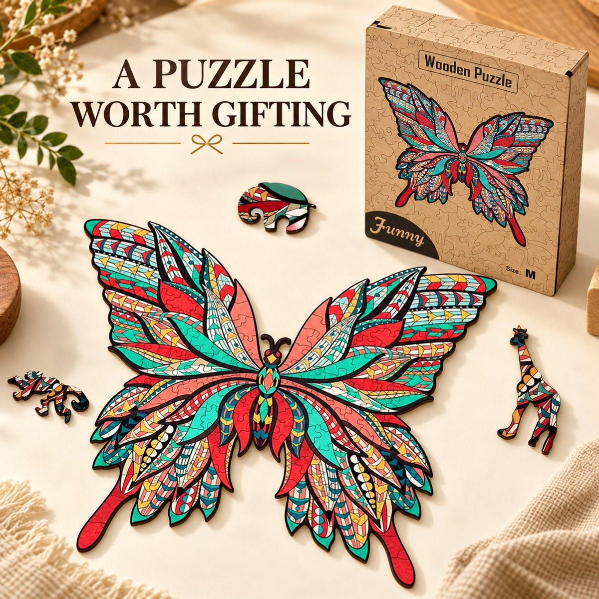 Butterfly Wooden Jigsaw Puzzle for Adults, Medium, Wooden Gift Box, Nature Lover Gift — photo 7