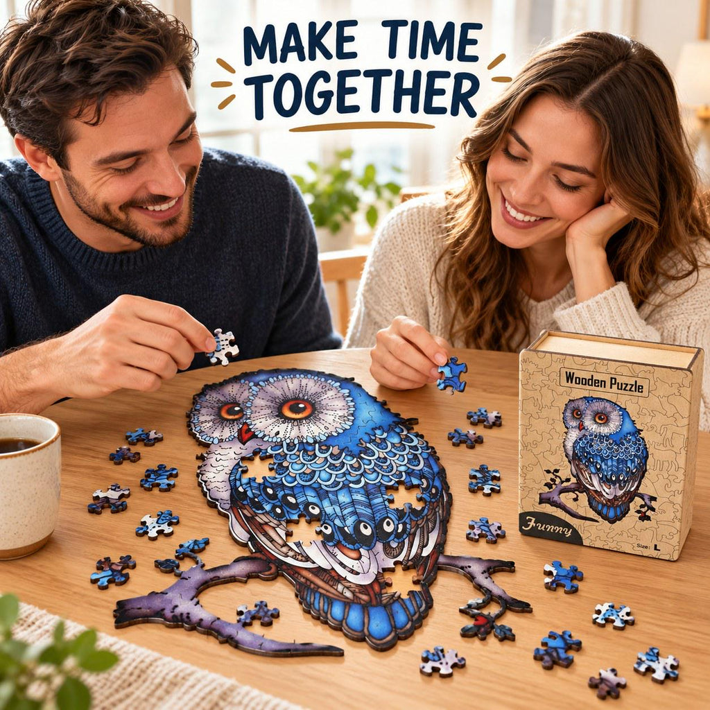 Blue Owl Wooden Jigsaw Puzzle for Adults, Large, Wooden Gift Box, Owl Lover Gift — photo 4