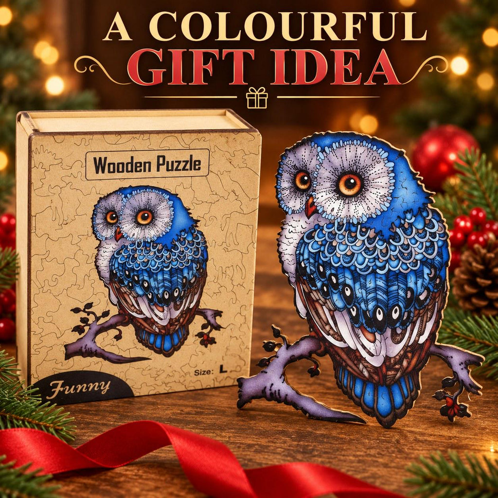Blue Owl Wooden Jigsaw Puzzle for Adults, Large, Wooden Gift Box, Owl Lover Gift — photo 7
