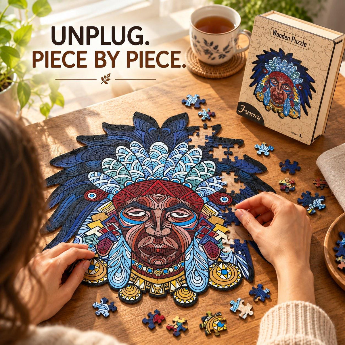 Feathered Portrait Wooden Jigsaw Puzzle for Adults, Large, Wooden Gift Box — photo 3