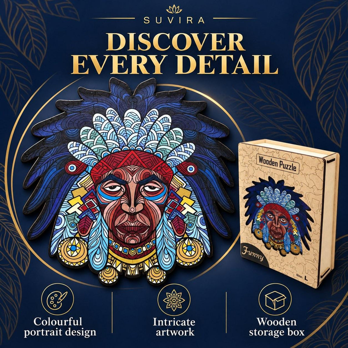 Feathered Portrait Wooden Jigsaw Puzzle for Adults, Large, Wooden Gift Box — photo 5