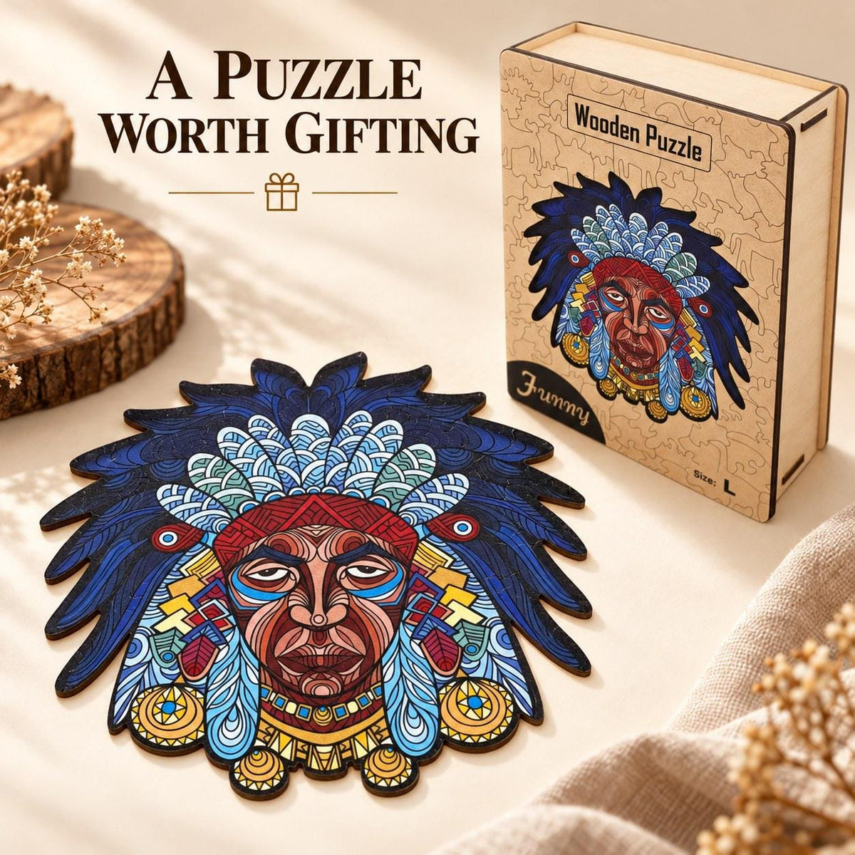 Feathered Portrait Wooden Jigsaw Puzzle for Adults, Large, Wooden Gift Box — photo 7