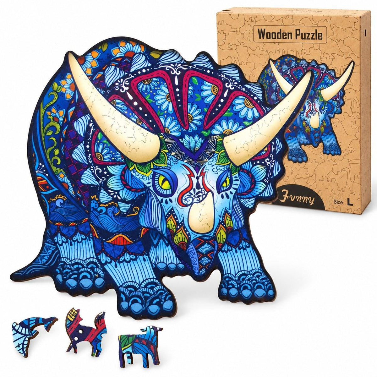 Triceratops Wooden Jigsaw Puzzle for Adults, Large Dinosaur Puzzle, Wooden Gift Box — photo 1