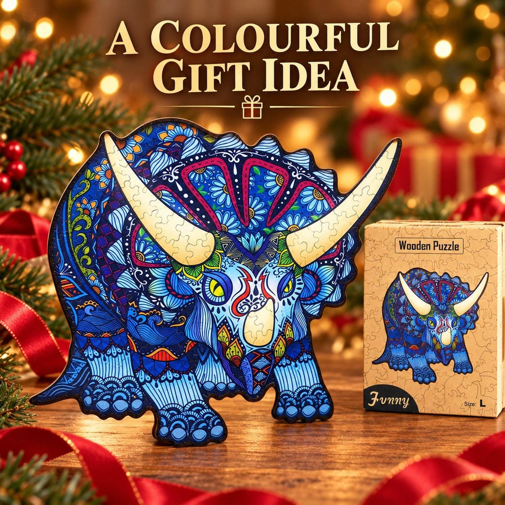 Triceratops Wooden Jigsaw Puzzle for Adults, Large Dinosaur Puzzle, Wooden Gift Box — photo 5