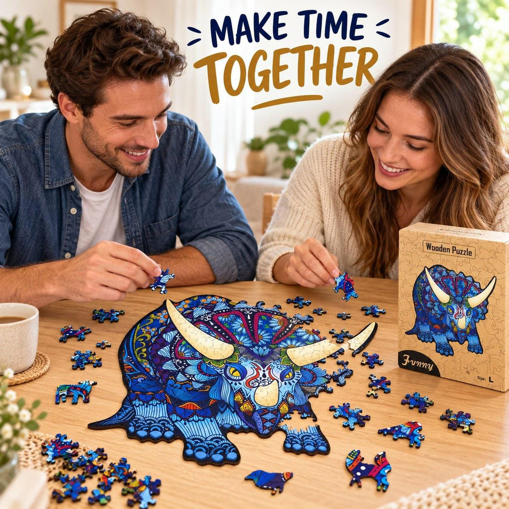 Triceratops Wooden Jigsaw Puzzle for Adults, Large Dinosaur Puzzle, Wooden Gift Box — photo 4