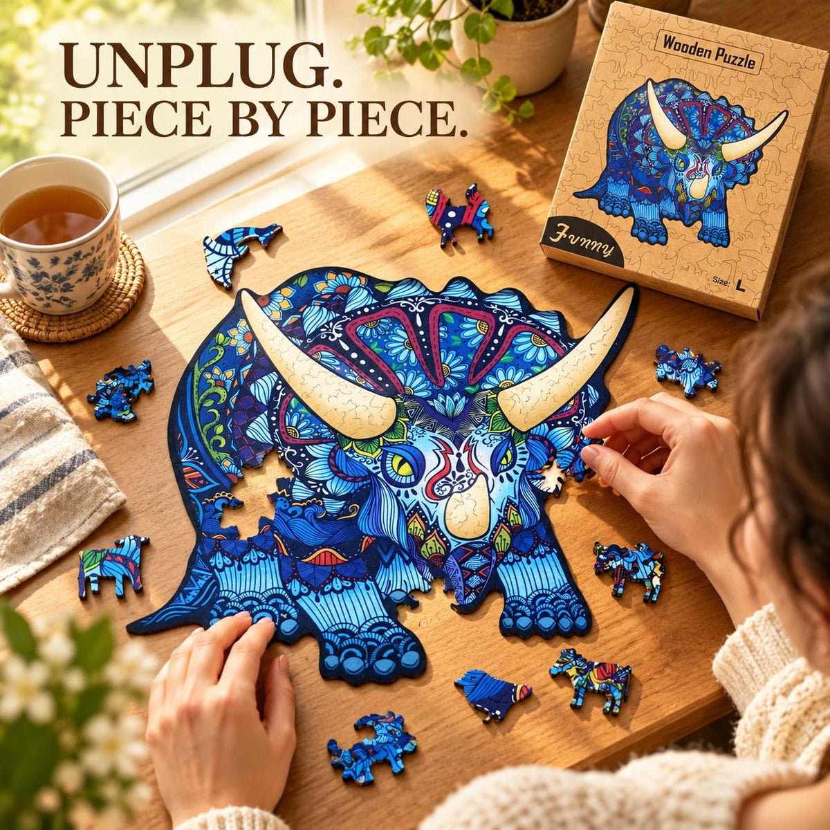 Triceratops Wooden Jigsaw Puzzle for Adults, Large Dinosaur Puzzle, Wooden Gift Box — photo 6