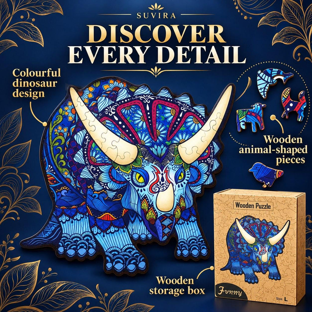 Triceratops Wooden Jigsaw Puzzle for Adults, Large Dinosaur Puzzle, Wooden Gift Box — photo 7