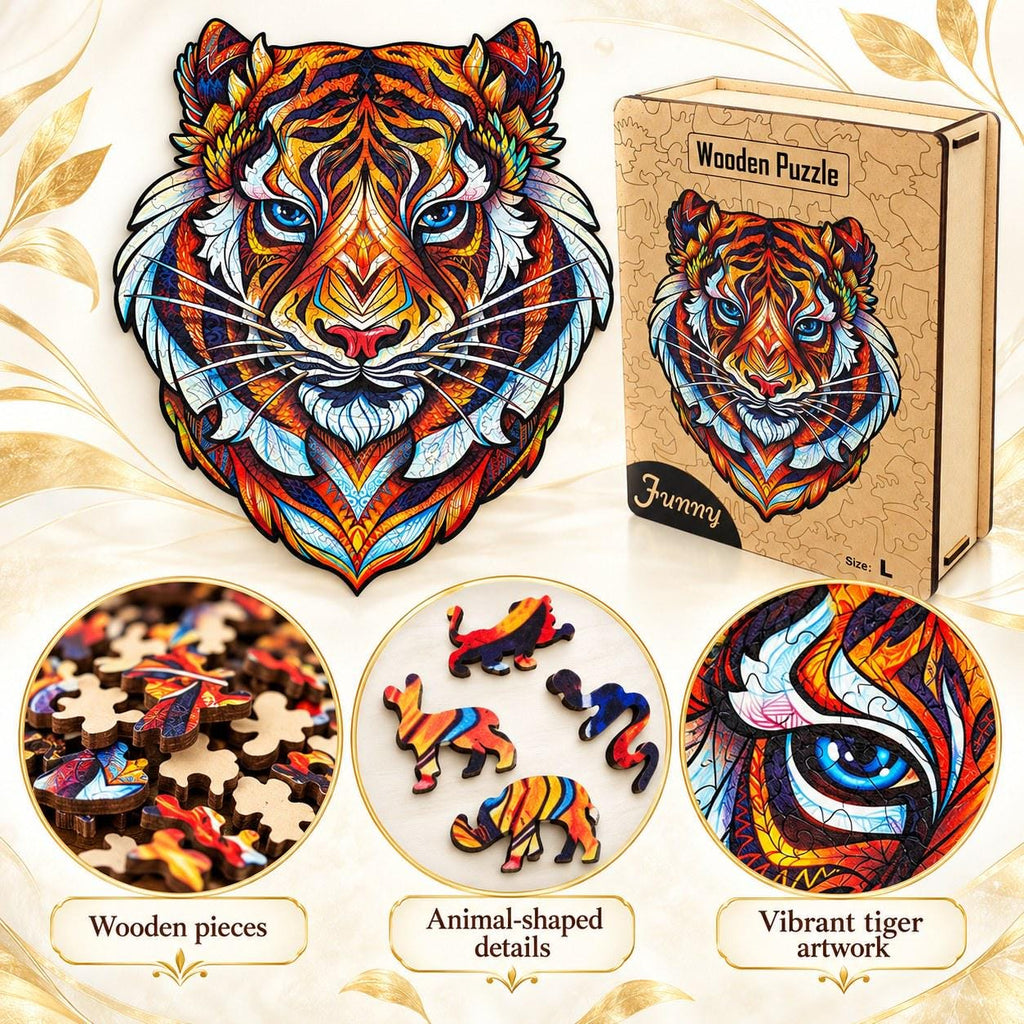 Tiger Wooden Jigsaw Puzzle for Adults, Large, Wooden Gift Box — photo 2