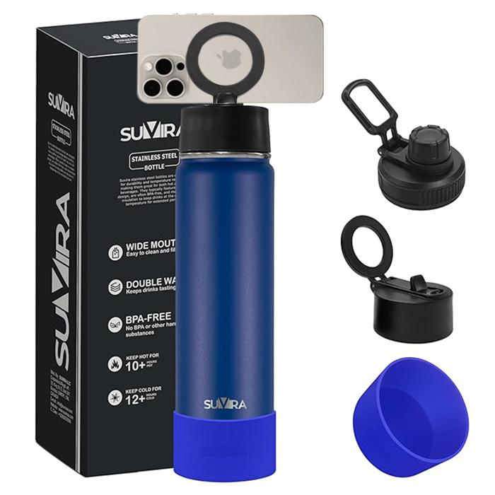 Magnetic Phone Holder Water Bottle, Insulated Stainless Steel, 2 Lids, 25/32 oz — photo 11