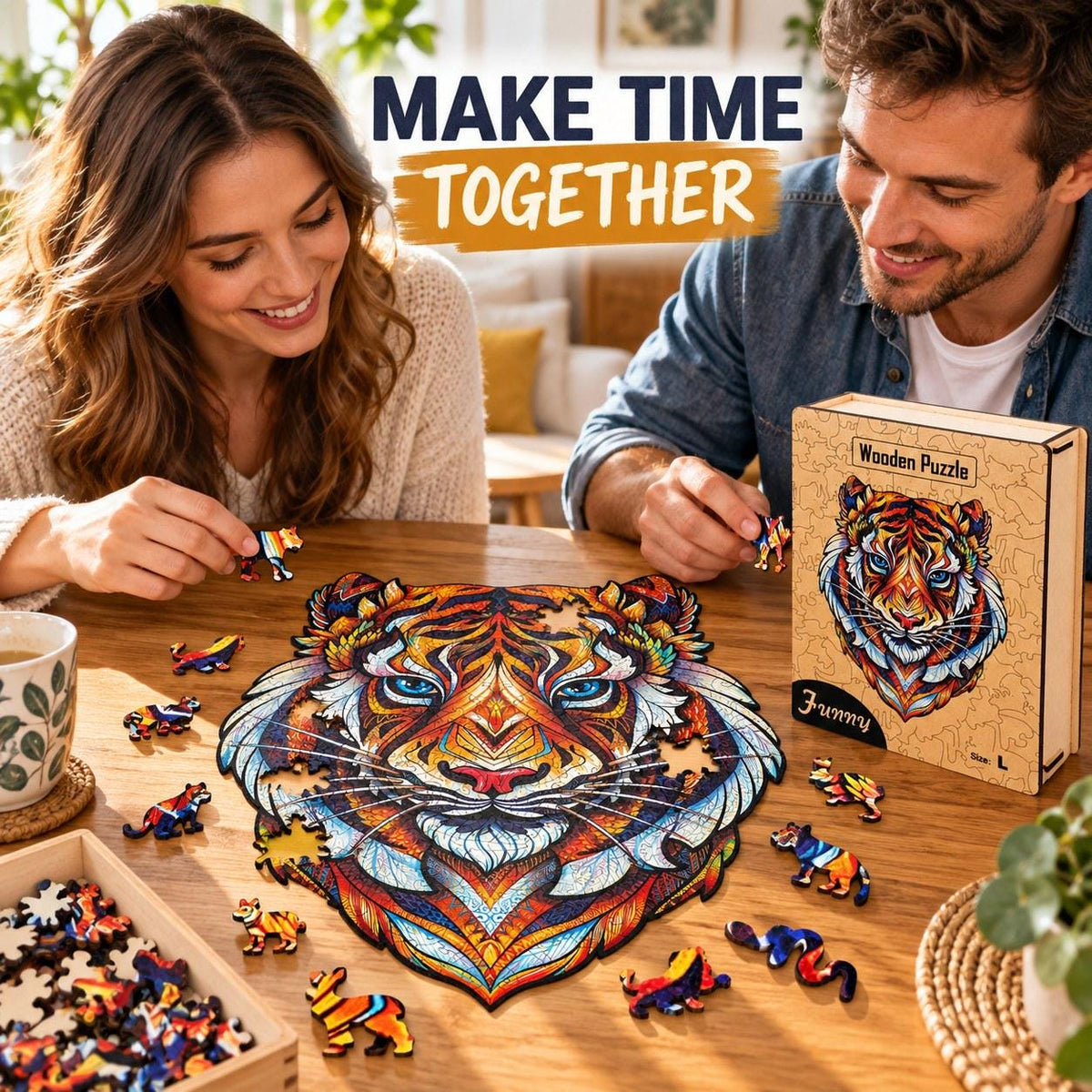 Tiger Wooden Jigsaw Puzzle for Adults, Large, Wooden Gift Box — photo 3