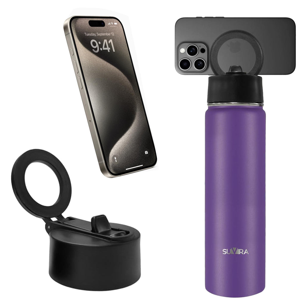 Magnetic Phone Holder Water Bottle, Insulated Stainless Steel, 2 Lids, 25/32 oz — photo 13