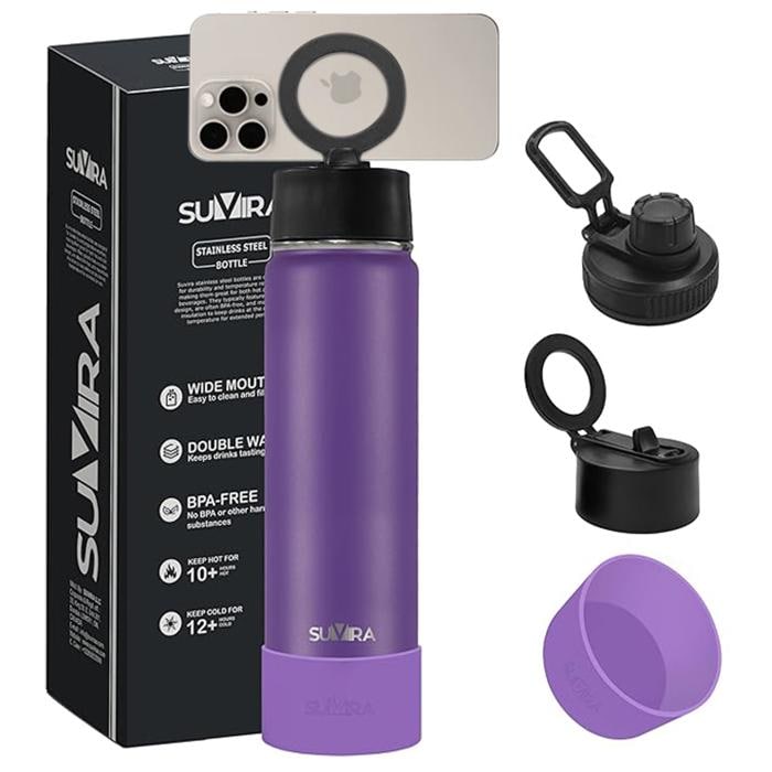 Magnetic Phone Holder Water Bottle, Insulated Stainless Steel, 2 Lids, 25/32 oz — photo 14