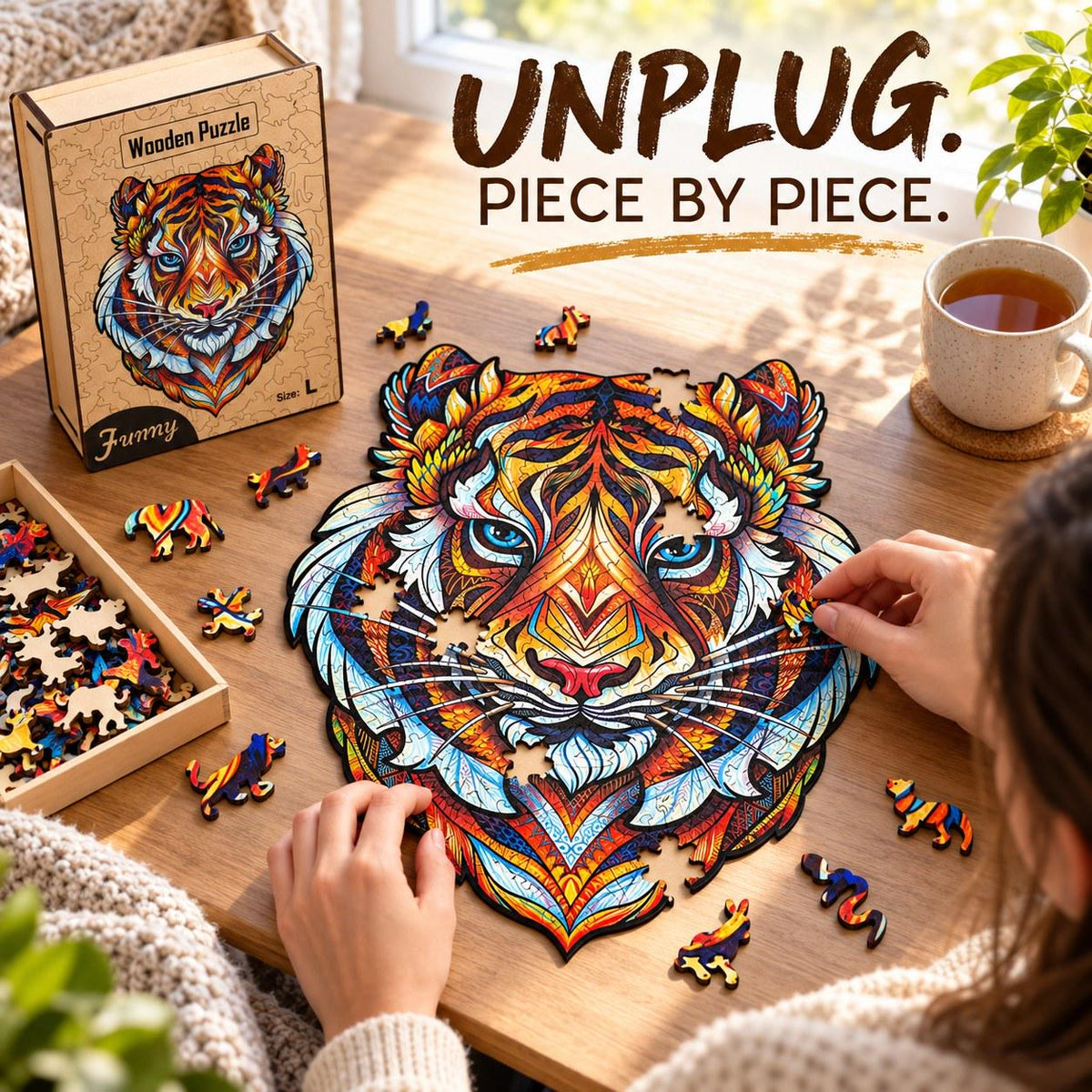 Tiger Wooden Jigsaw Puzzle for Adults, Large, Wooden Gift Box — photo 6