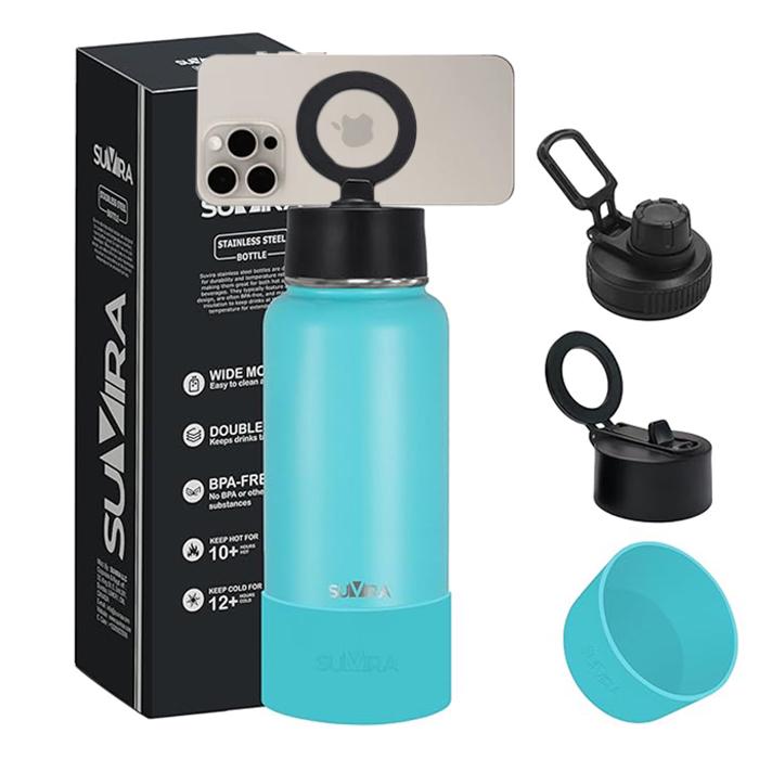 Magnetic Phone Holder Water Bottle, Insulated Stainless Steel, 2 Lids, 25/32 oz — photo 15