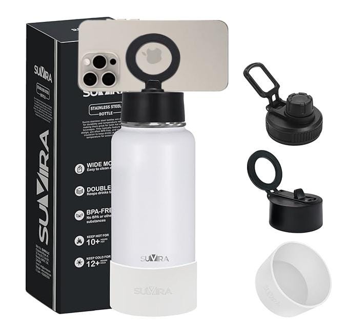 Magnetic Phone Holder Water Bottle, Insulated Stainless Steel, 2 Lids, 25/32 oz — photo 17