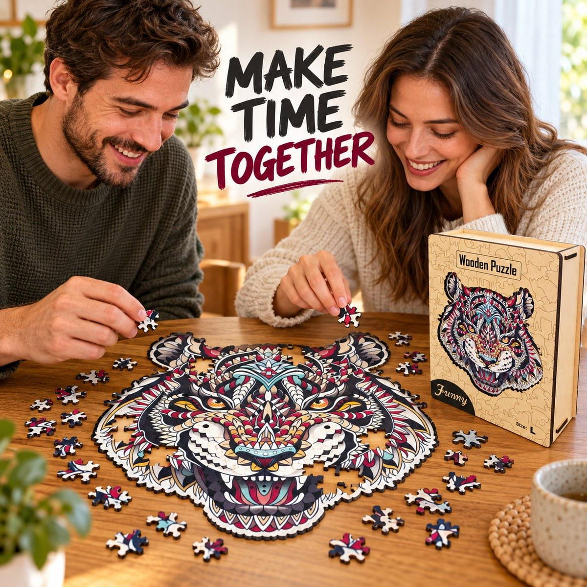 White Tiger Wooden Jigsaw Puzzle for Adults, Large, Wooden Gift Box — photo 3